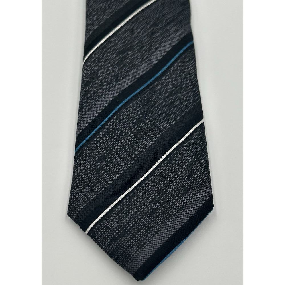 Marc Anthony 100% Silk Narrow Men's Neck Tie Black Gray Tonal‎ Stripe 3W 58L - Picture 5 of 9